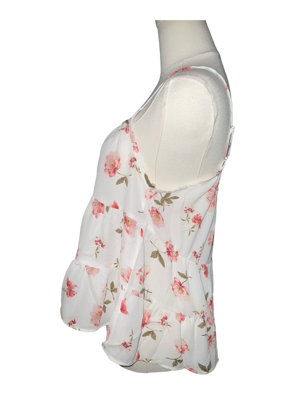 NWOT Giavetta Floral Tiered Cami Tank Top S White Pink Romantic Boho A24 - Picture 3 of 6